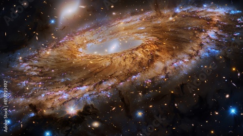 Elliptical galaxy taking shape, dense star clusters, glowing center, deep black background, panoramic shot, galactic birth.,