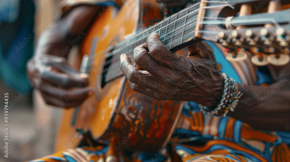 A man is playing a guitar with his hands A man is playing a guitar with his hands