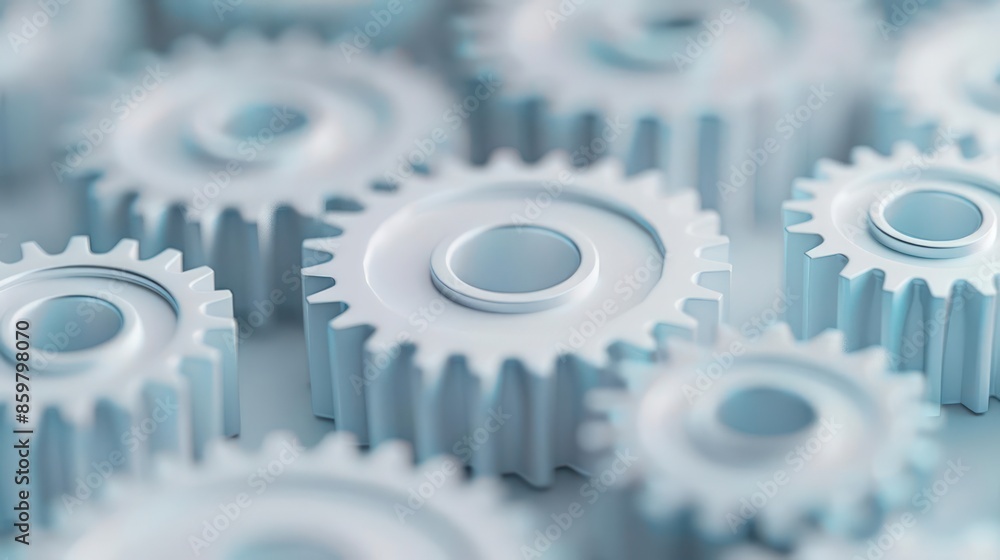 A closeup of abstract gears interlocking, representing business mechanics, with ample copy space A closeup of abstract gears interlocking, representing business mechanics, with ample copy space