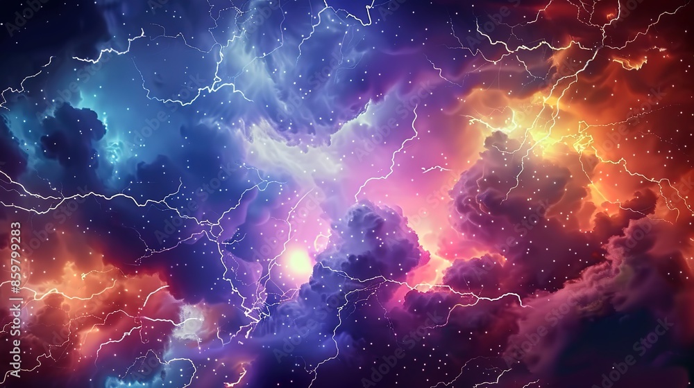Fototapeta premium A stunning display of lightning and thunder, illuminating the night sky with vibrant colors.