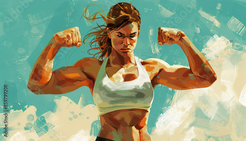 Muscular women are the embodiment of resilience: Depict a muscular woman overcoming obstacles, with muscles visibly tensed and defined, symbolizing the strength and resilience that muscular women poss