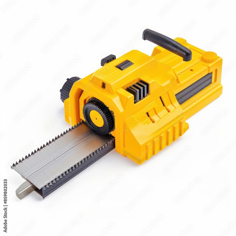 A highspeed saw set against a pristine white background A highspeed saw set against a pristine white background