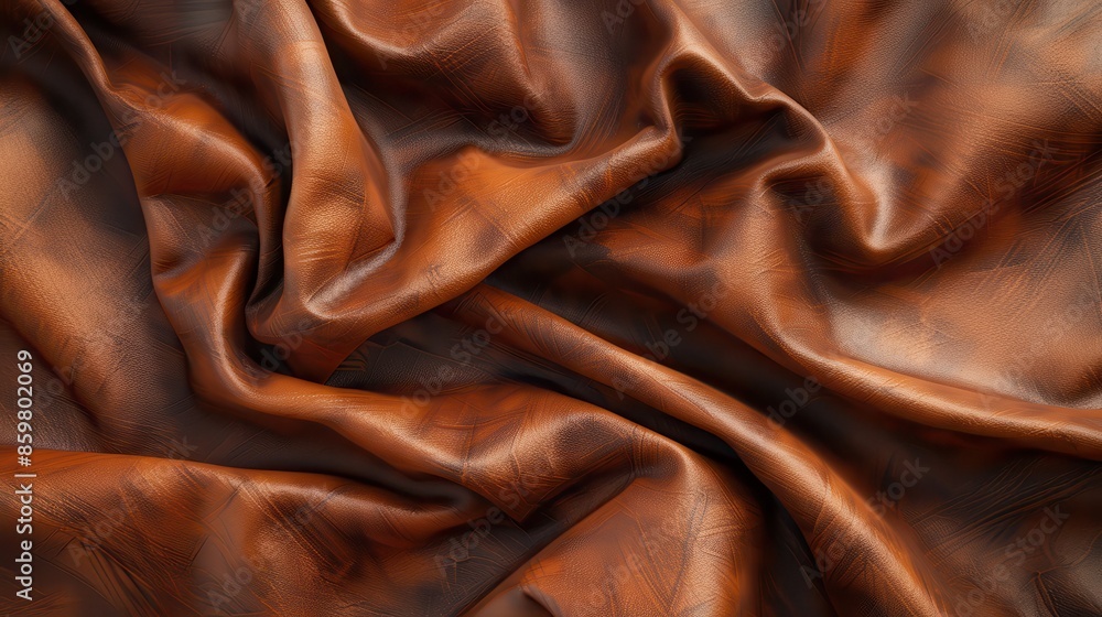 Close-up of luxurious, rich brown leather fabric with intricate folds and textures, ideal for backgrounds or design elements. Close-up of luxurious, rich brown leather fabric with intricate folds and textures, ideal for backgrounds or design elements.