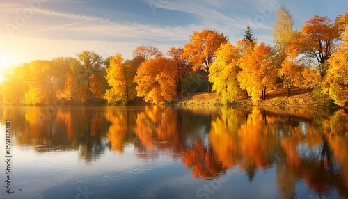 autumn landscape river autumn trees and shore © Amya