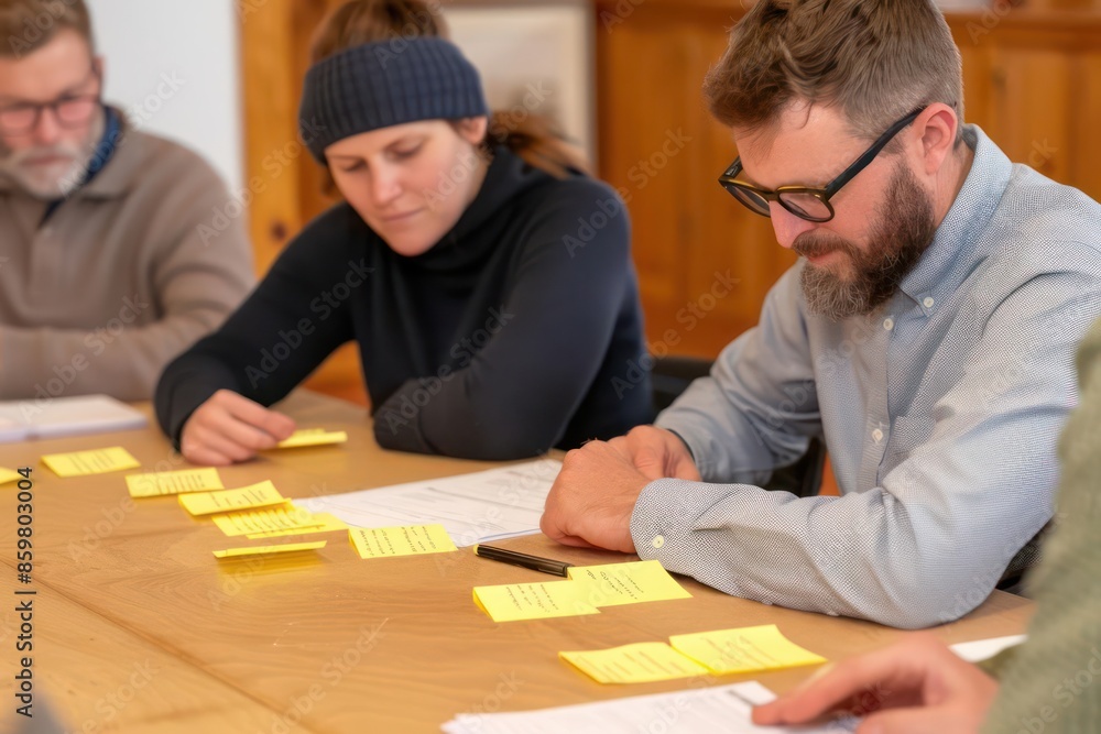 A project team conducts a progress review meeting, analyzing recent achievements and planning next steps A project team conducts a progress review meeting, analyzing recent achievements and planning next steps