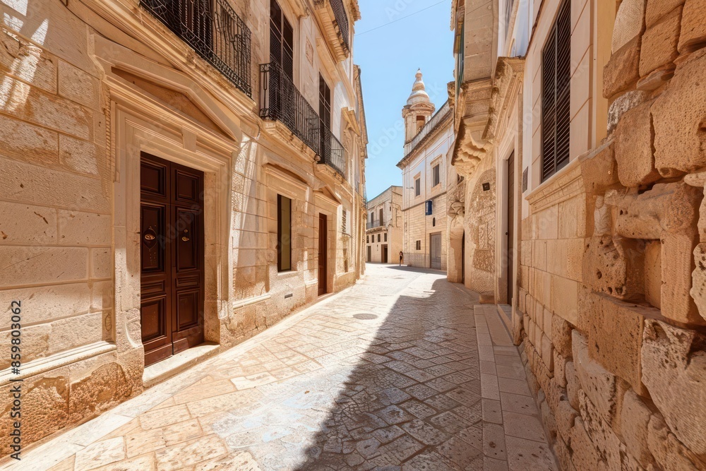 Obraz premium A quiet city square with historic buildings, offering a charming and timeless scene