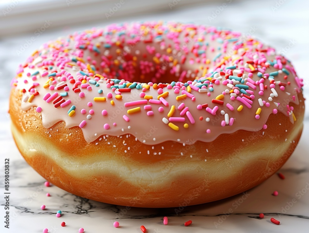 Doughnut with sprinkles, popular food, 3D illustration, bright colors, isolated on white background Minimalism, Doughnut with sprinkles, popular food, 3D illustration, bright colors, isolated on white background Minimalism,