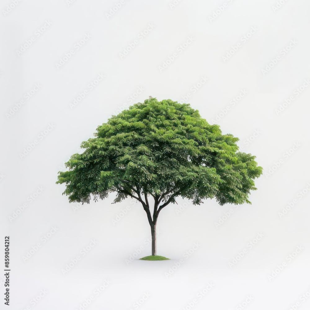 Fototapeta premium A solitary tree with lush foliage on a white background, evoking serenity