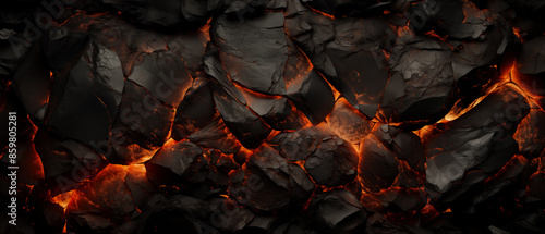 Abstract topographic pattern in charcoal and black . Ancient Precambrian rock formations with glowing lava fissures. Graphic resource background and wallpaper photo