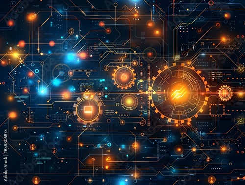 Wallpaper Mural Software development concept with code symbols and gears illustration, ideal for tech-themed designs. Minimalism, Torontodigital.ca