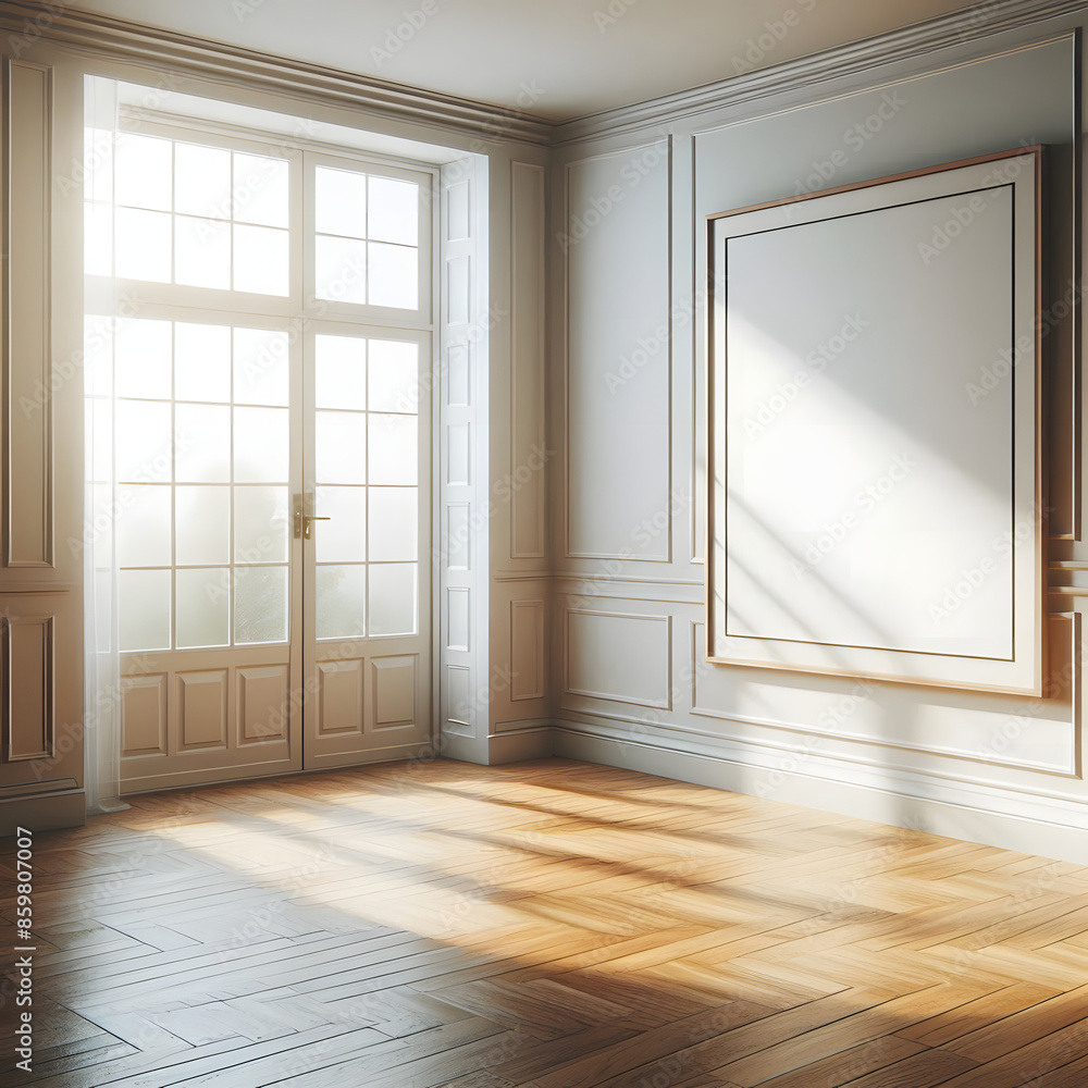 empty room with window and white empty frame empty room with window and white empty frame