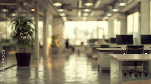 Blurry Office Interior with Desk in Focus © Koplexs-Stock