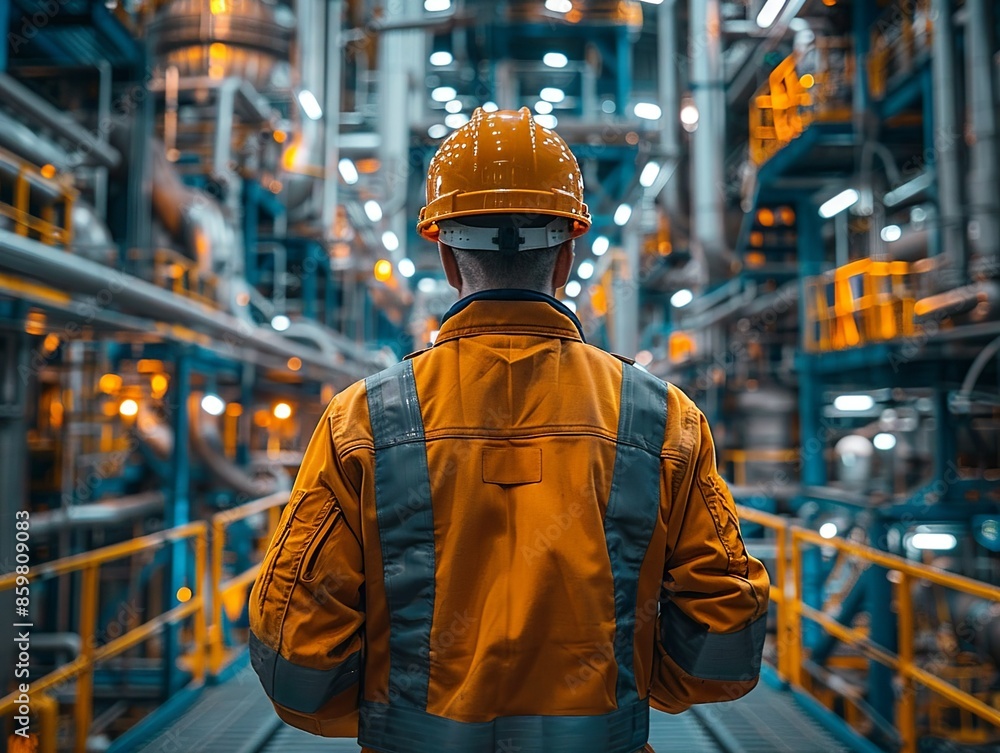Worker in a chemical plant conducting maintenance checks. Safety protocols, industrial machinery. Engineering concept. Minimalism, Worker in a chemical plant conducting maintenance checks. Safety protocols, industrial machinery. Engineering concept. Minimalism,