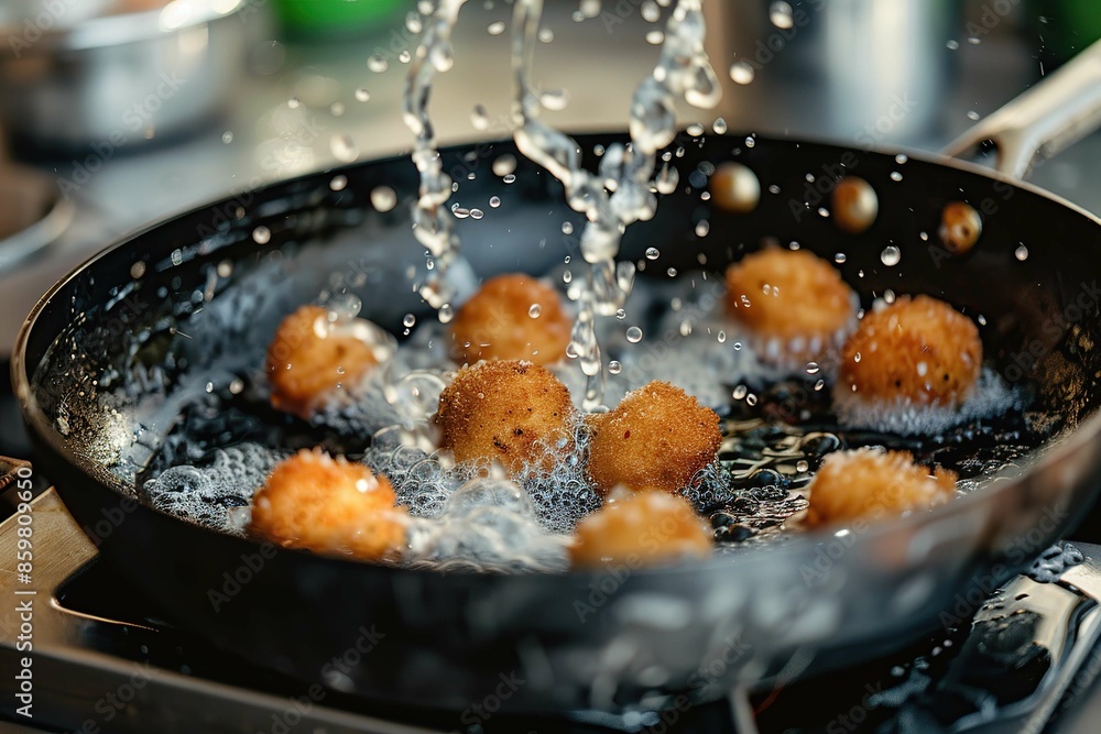 Frying arancini balls Frying arancini balls