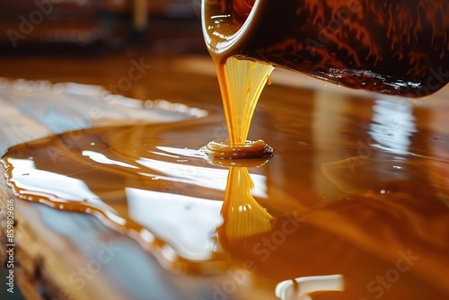 Pouring varnish onto a wooden floor 