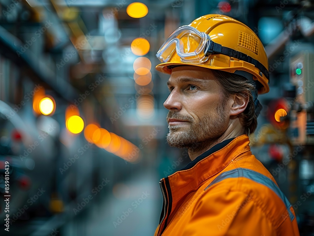Engineer overseeing operations at a chemical plant. Safety helmet, monitoring systems. Industrial manufacturing. Minimalism, Engineer overseeing operations at a chemical plant. Safety helmet, monitoring systems. Industrial manufacturing. Minimalism,