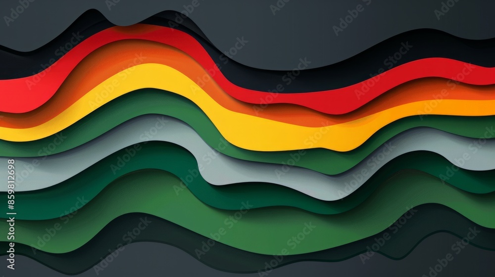 colorful abstract art piece featuring a wavy design of layered paper reminiscent of different world flags. colorful abstract art piece featuring a wavy design of layered paper reminiscent of different world flags.