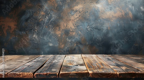 Wooden table with patterned texture and empty board background for design