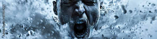 Cold is the bite of the frozen air: Picture a person's face contorted in a grimace from the cold, symbolizing the discomfort of winter temperatures photo