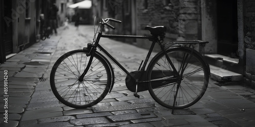 bicicleta estacionada em uma rua da cidade photo