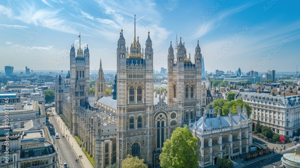 Aerial view of historic Westminster Abbey in London on a sunny day, showcasing its stunning Gothic architecture and surrounding cityscape. Aerial view of historic Westminster Abbey in London on a sunny day, showcasing its stunning Gothic architecture and surrounding cityscape.