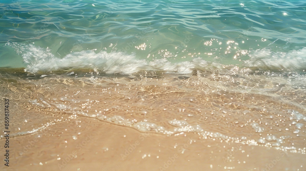 Tranquil beach setting with soft sand in the summer A seascape with clear ocean waters Tranquil beach setting with soft sand in the summer A seascape with clear ocean waters