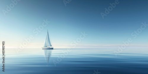 Lone sailboat on calm ocean under clear sky, peaceful sailing concept
