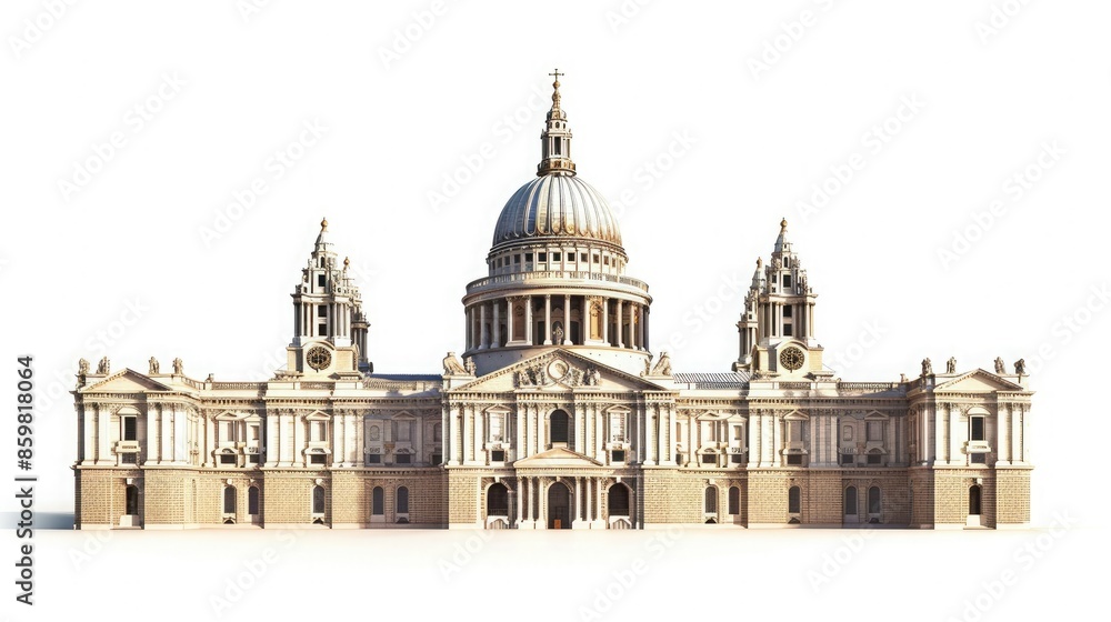 Obraz premium Stunning image of a classical historic cathedral with a grand dome and intricate architectural details, isolated on a white background.