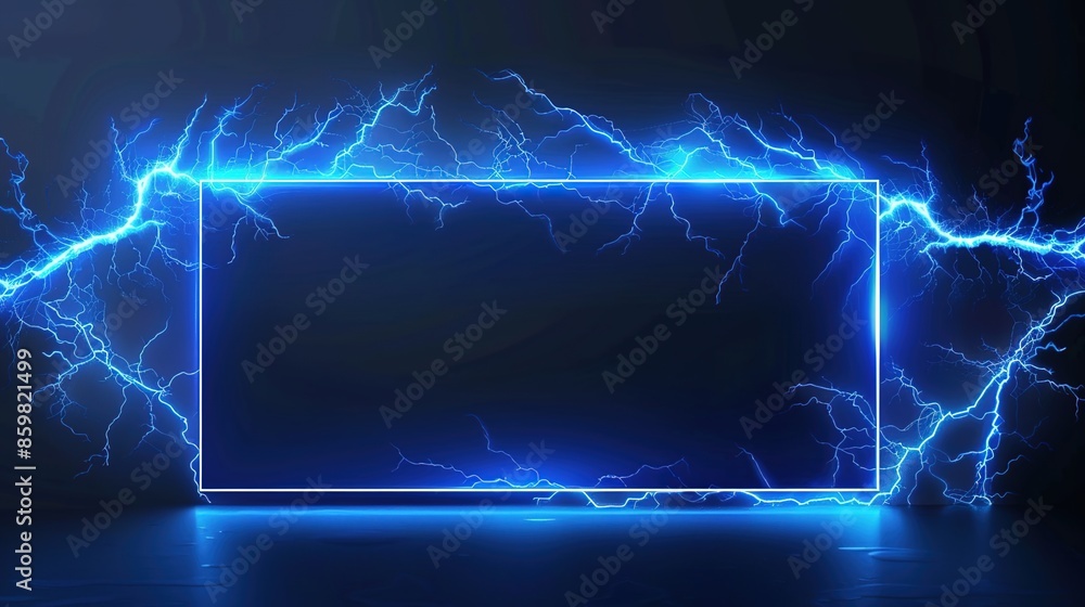 Lightning blue rectangle frame on dark background with thunder lighting effect, glowing electric frames with light lightning and thunder over black backdrop. Blue glowing lines frame for design.
Lightning blue rectangle frame on dark background with thunder lighting effect, glowing electric frames with light lightning and thunder over black backdrop. Blue glowing lines frame for design.