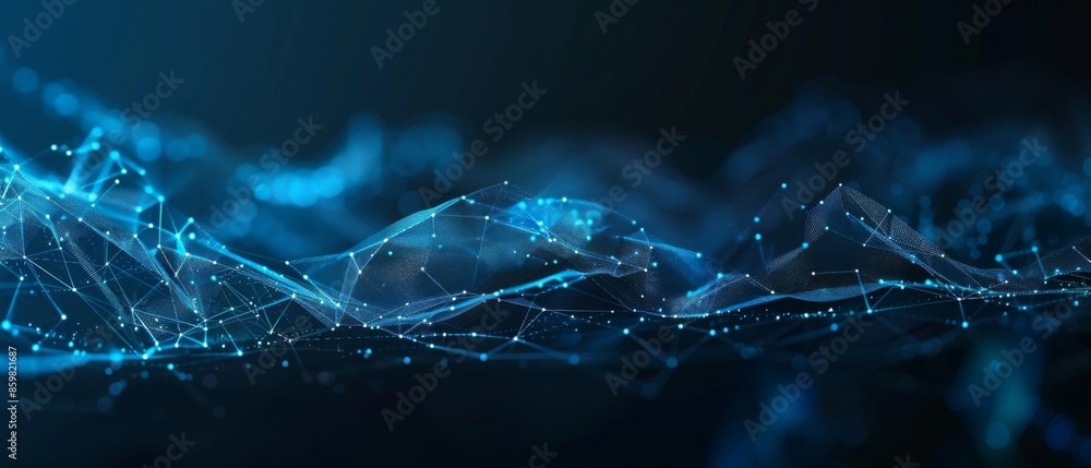 Abstract polygonal background from lines, dots and glowing particles ...