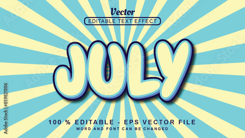 Editable 3d text effect July comic style isolated on blaster background