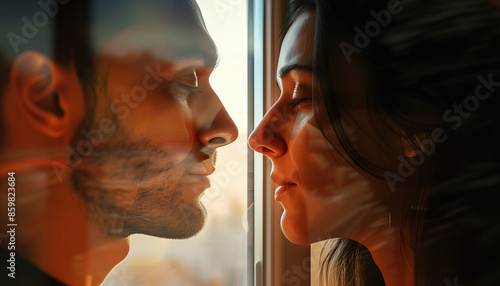 Distance is the silent thief of intimate moments: Picture a couple separated by a window, unable to touch, symbolizing the loss of intimacy caused by distance in love