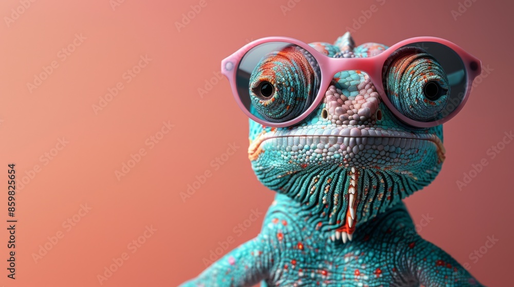 chameleon wearing sunglasses on a solid color background chameleon wearing sunglasses on a solid color background