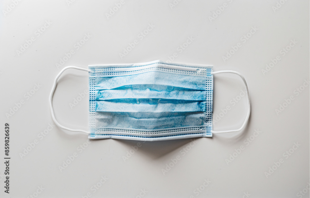 a blue face mask on a white surface a blue face mask on a white surface