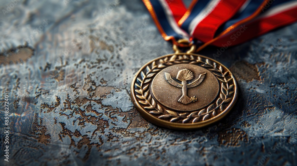 Bronze Medal with Eagle Design and Red White and Blue Ribbon Bronze Medal with Eagle Design and Red White and Blue Ribbon