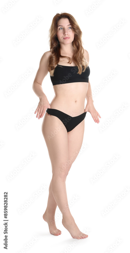 Woman with slim body posing on white background Woman with slim body posing on white background