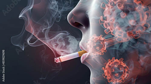 Tobacco is the stealthy intruder that compromises immunity: Picture a person's immune system being infiltrated by smoke, symbolizing how smoking weakens the body's ability to fight off infections and 