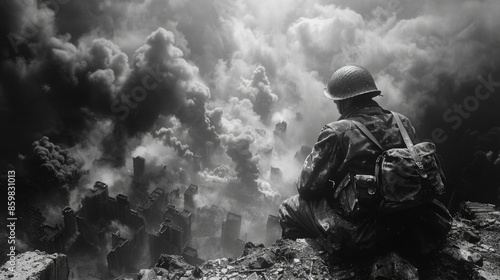 An emotional photo of a soldier from the Second Great War: a tragic wartime experience, a compelling portrait reflecting the depth of suffering and heroism in the struggle for freedom.