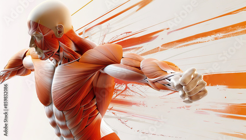 Muscles are the engine of motion: Illustrate a person in motion, with muscles visibly contracting and flexing, symbolizing that muscles are the driving force behind movement