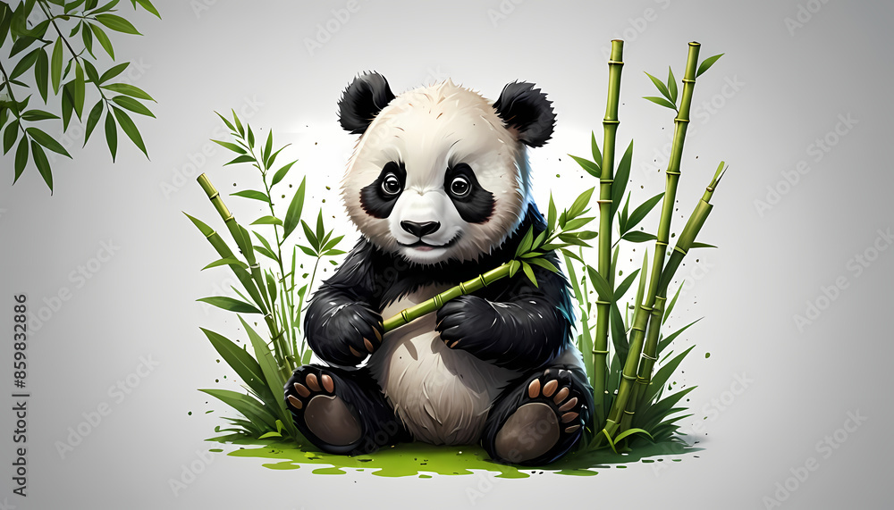 cute panda holding bamboo on a white background cute panda holding bamboo on a white background