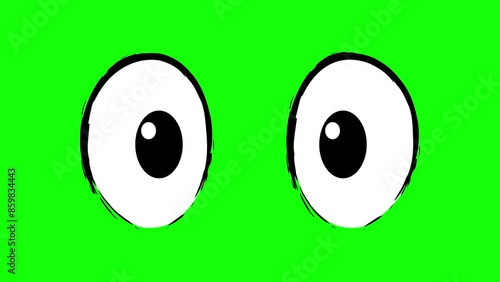 Simple cartoon blinking eyes close-up. green screen background.