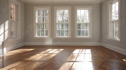 Wallpaper Mural Sunlight streaming through windows in a room with hardwood floors. Torontodigital.ca