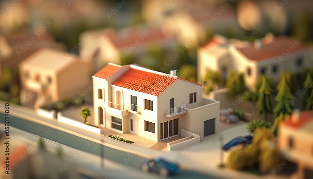 Miniature model of villa house neighborhood with tilt-shift focus. Miniature model of villa house neighborhood with tilt-shift focus.
