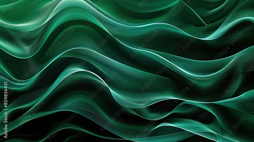 Obraz premium Abstract green gradient with flowing wave designs, perfect for modern business cards