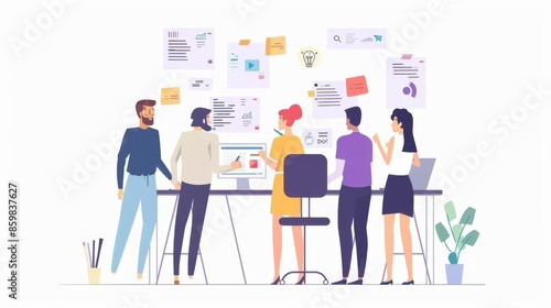  Harmonious Collaboration in a Serene Business Environment - Embracing Marketing Strategies and Digital Solutions, Flat illustrations, 4k HD wallpapers, backgrounds, generated by AI