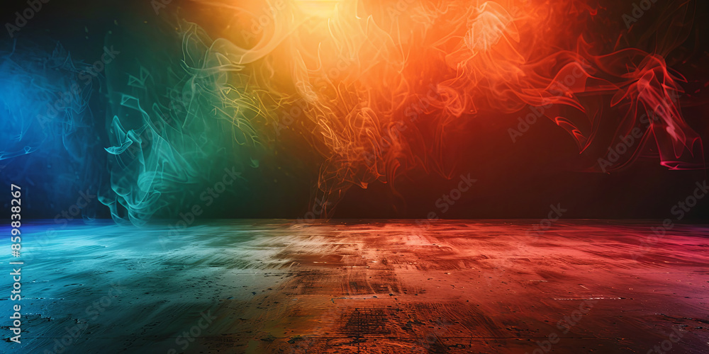 dark background with smoke and lights, empty concrete floor, generative AI dark background with smoke and lights, empty concrete floor, generative AI