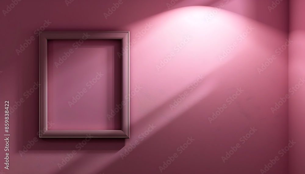 One small empty square frame on a dusty pink wall, highlighted by a dim spotlight, adding a soft and romantic touch One small empty square frame on a dusty pink wall, highlighted by a dim spotlight, adding a soft and romantic touch