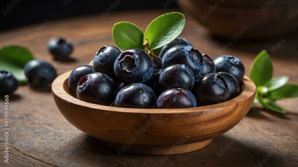 bilberry fruit served in wooden plate and wooden table bilberry fruit served in wooden plate and wooden table