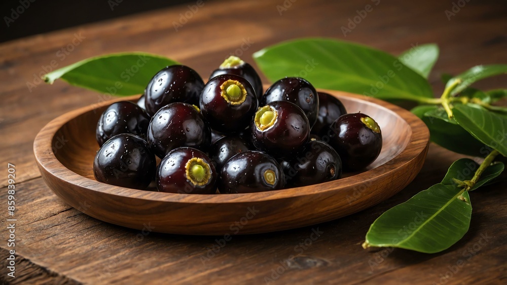 jabuticaba fruit served in wooden plate and wooden table jabuticaba fruit served in wooden plate and wooden table