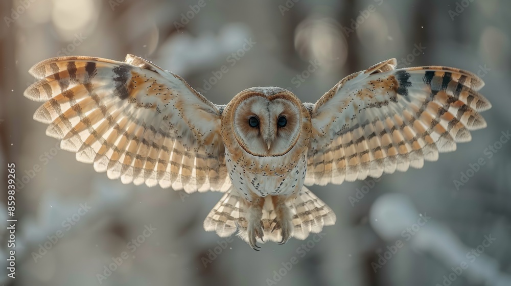 Hunting Barn Owl in flight. Wildlife scene from wild forest Hunting Barn Owl in flight. Wildlife scene from wild forest